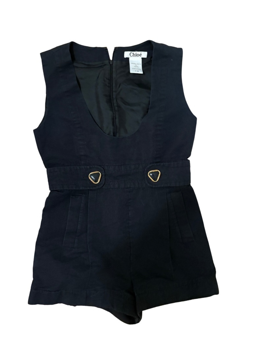 Chloe Black Romper w/ Button Belt - Picture 3 of 11